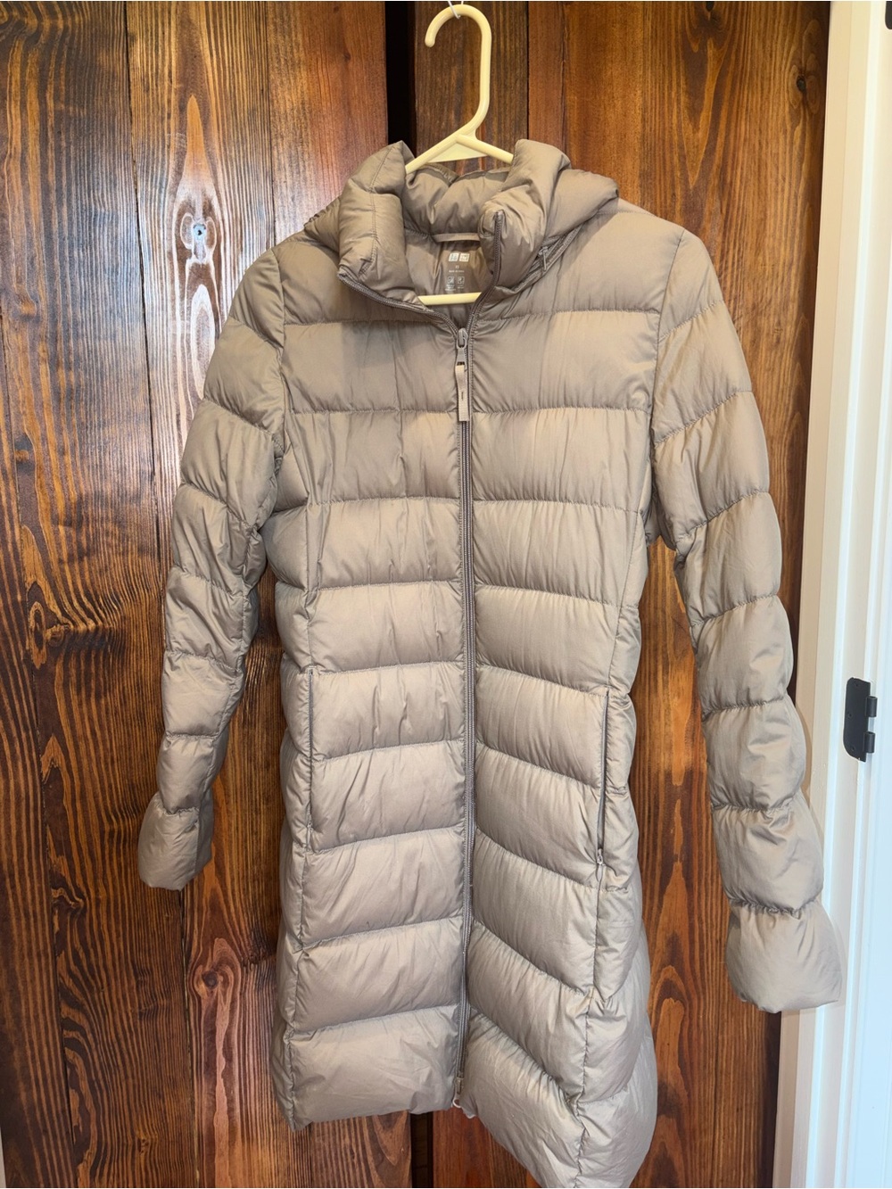 Uniqlo Light Taupe Long Quilted Puffer Coat